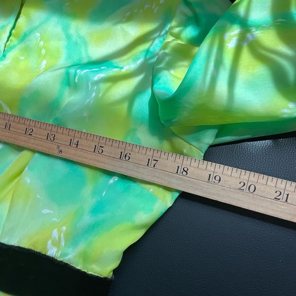 Vintage 70s Dress Green Yellow Maxi Chiffon Long Longsleeve Gown Size Medium - Picture 8 of 10